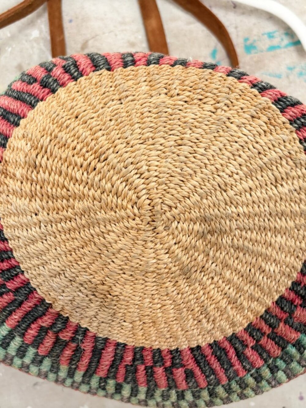 Sisal Market Jute Leather Shoulder Bag Tote Bag Vintage - Picture 7 of 8